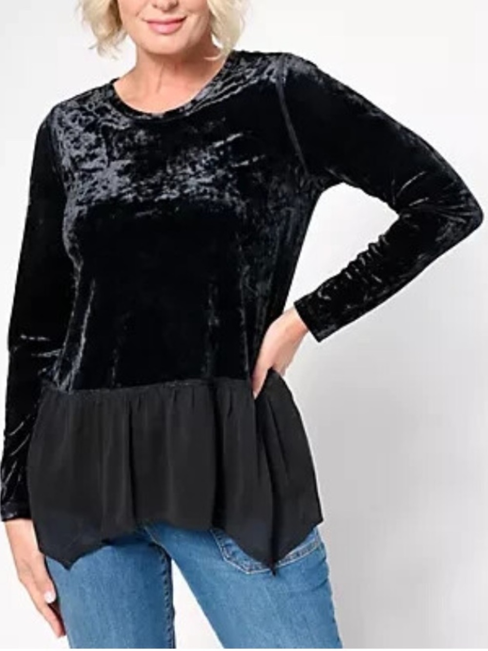LOGO by Lori Goldstein Crushed Velvet Top w/ Chiffon medium